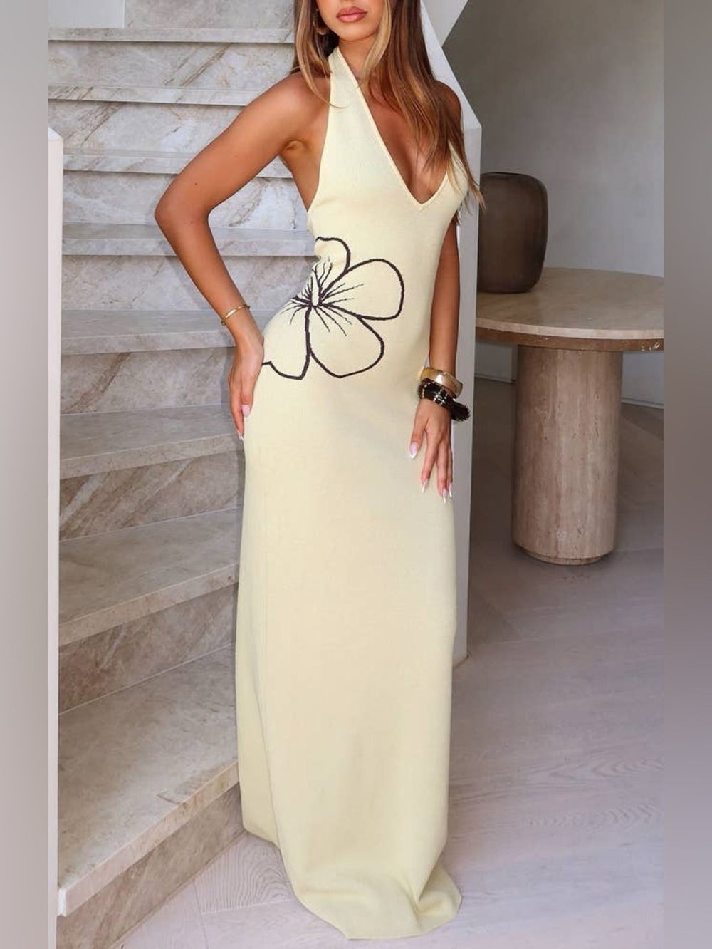White fox Baddie Era Knit Maxi Dress Lemon XS